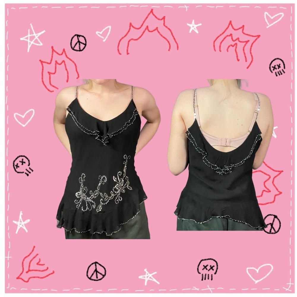 vintage black beaded cami